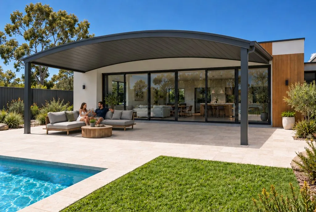 Curved Roof Patio added to the same backyard