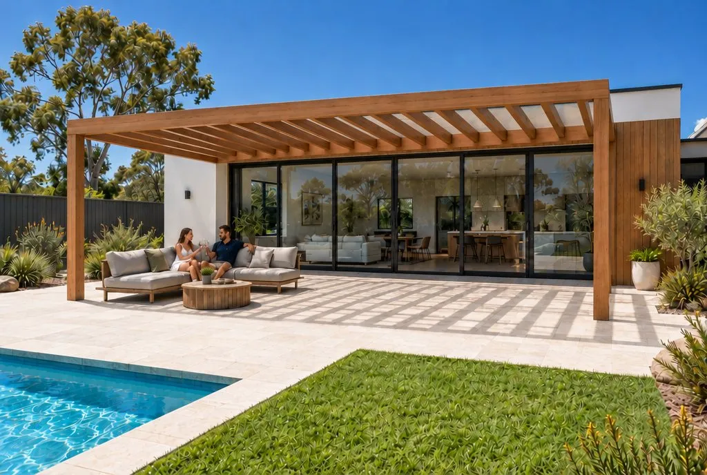 Open Timber Pergola added to the same backyard