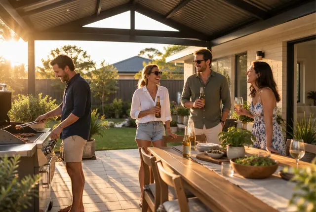 Weekend barbecue under an insulated patio